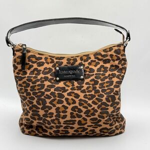 Kate Spade Leopard Print Nylon Shoulder Bag Small Brown Y2K Aesthetic Handbag